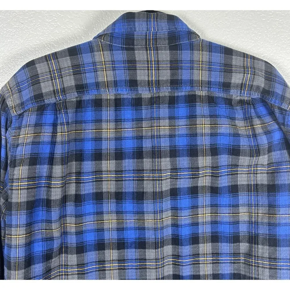 Eddie Bauer Shacket Men's Plaid Fleece Lined Flannel Gorpcore Blue Tall Large TL